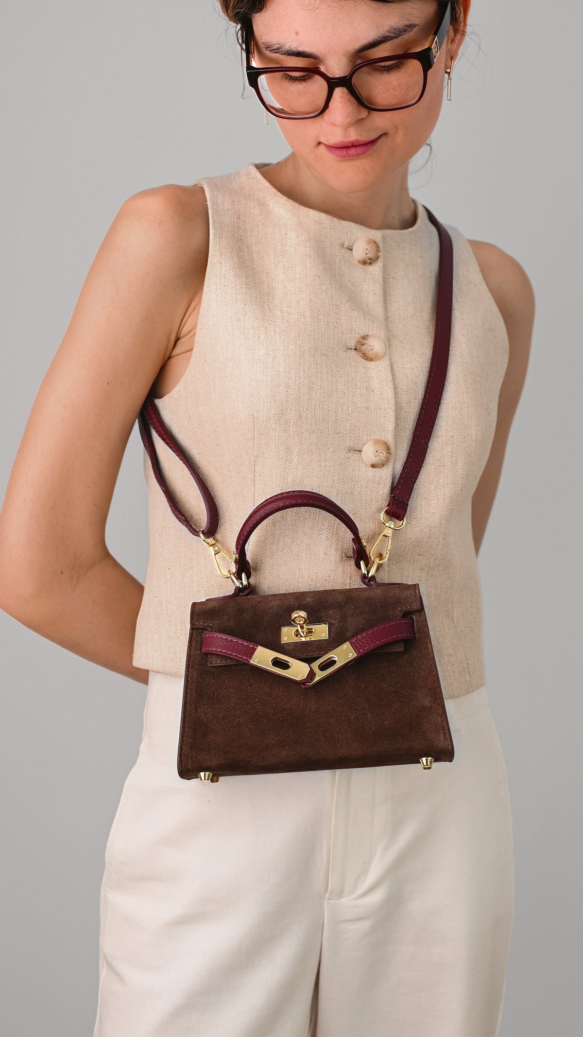 LINA MINI VELUR DARK MOCHA & WINE **ARE MICI IMPERFECȚIUNI**
