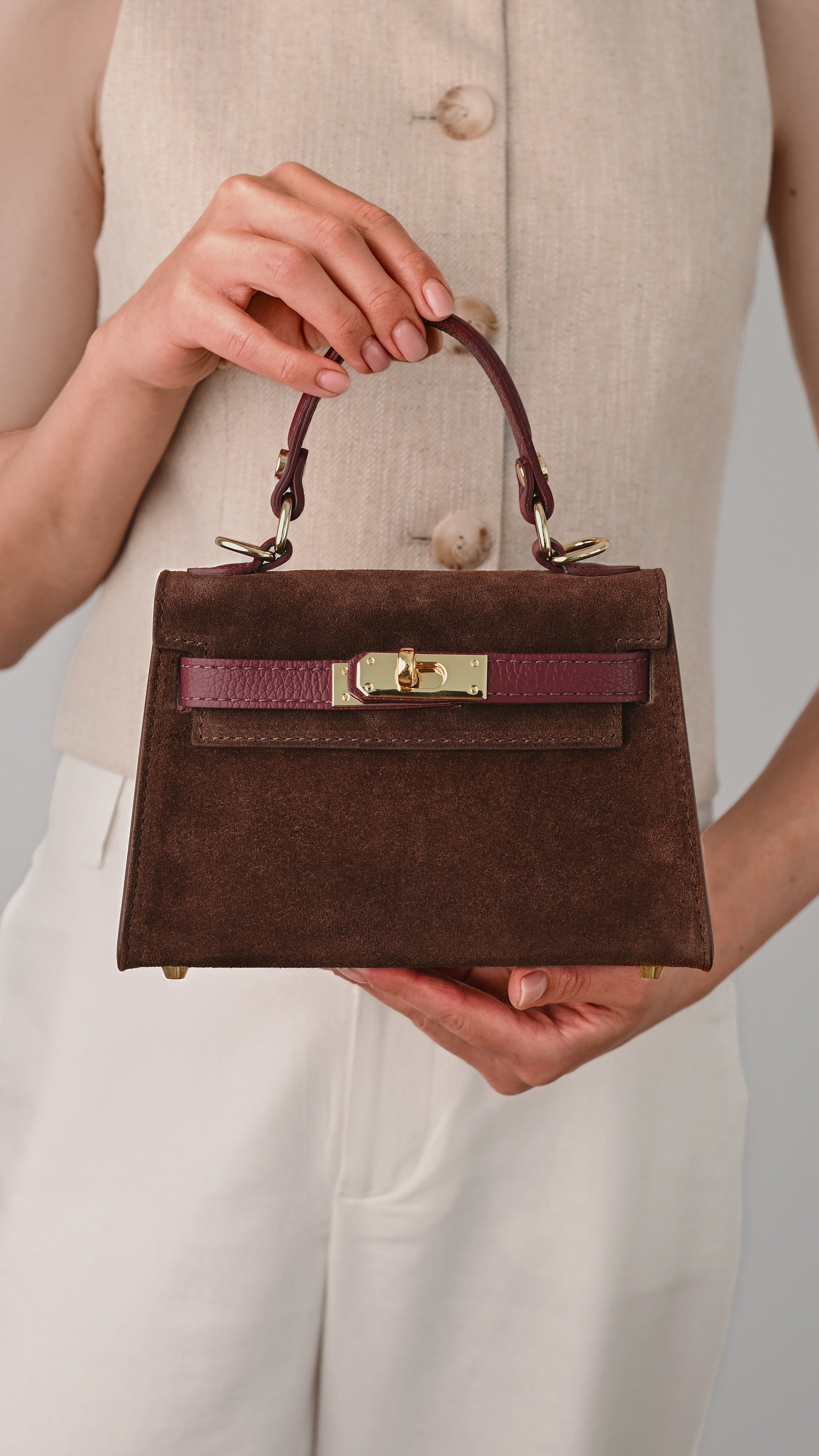 Geantă LINA Mini Velur Burgundy | Piele Naturală | Mihailiuc